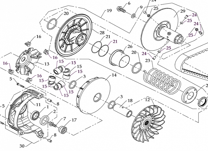 Ролики вариатора ATV к-т 8 шт. /Стелс 600/700/800 GT Dinly (вес 23 гр.)