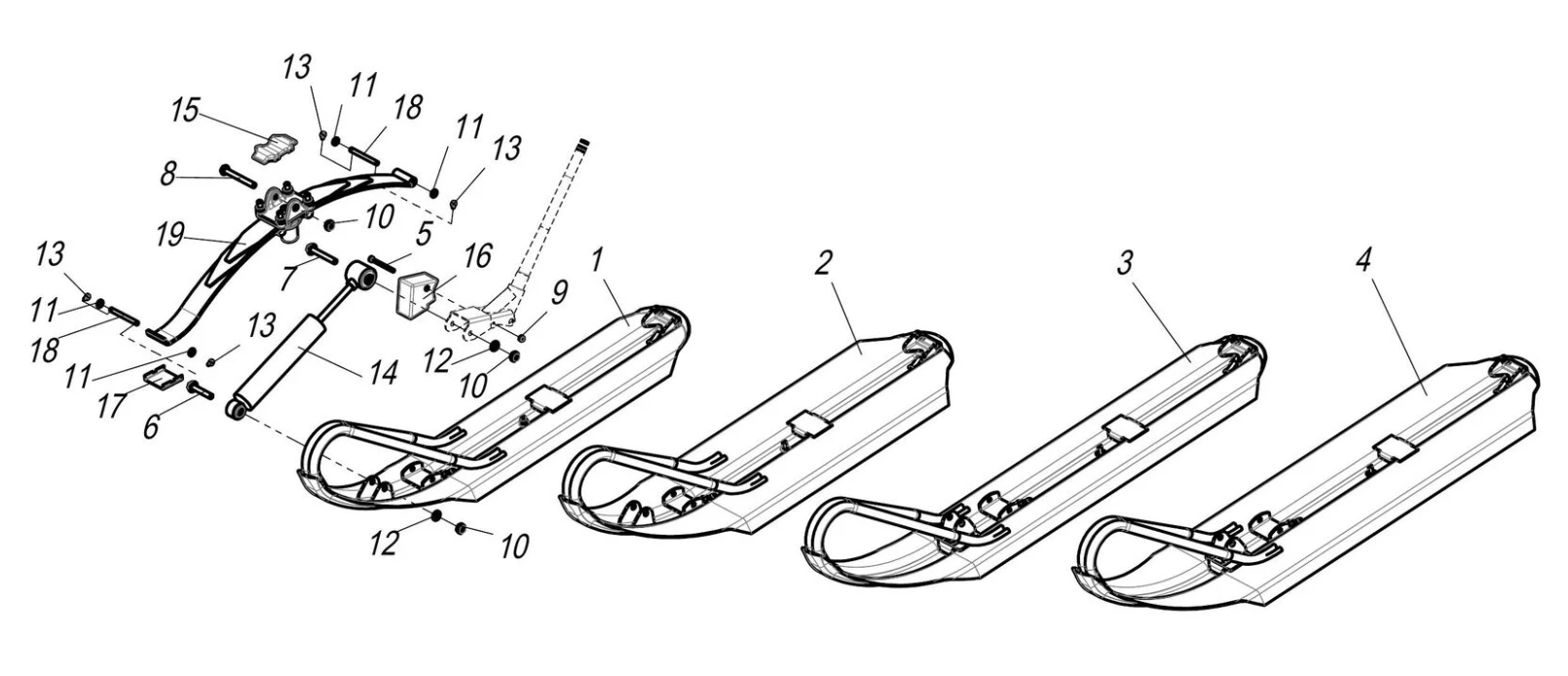 Лыжа ЯКУТ /Буран 1300*300 с аморт-м и шкворнем ТЕРРАТРАК