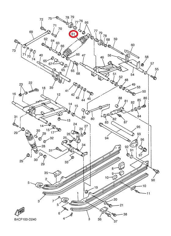 Амортизатор подвески задний /Yamaha VK 540 III 2003-2012 г. с пружиной, оригинал