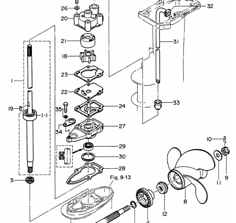 Вал ведущий вертикальный, нога S /Tohatsu 6, 8-9,8 Тайвань
