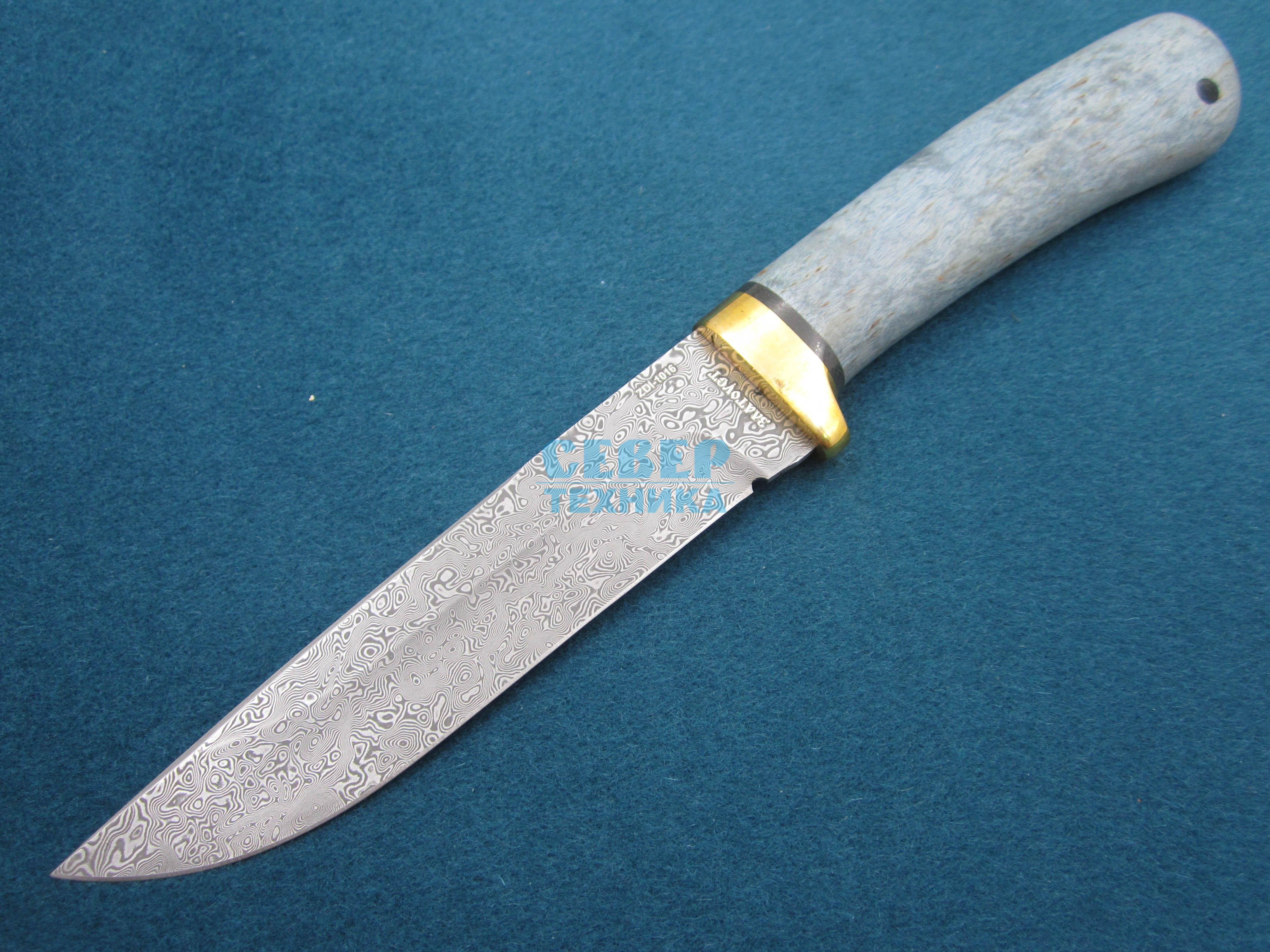 Нож "Лиса" карельская берёза стаб.-латунь, ZDI 1016 /Златоуст