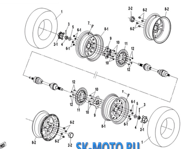 Болт колесной ступицы передний ATV /СФ 500, X5, X6, Z6, X8, Z8