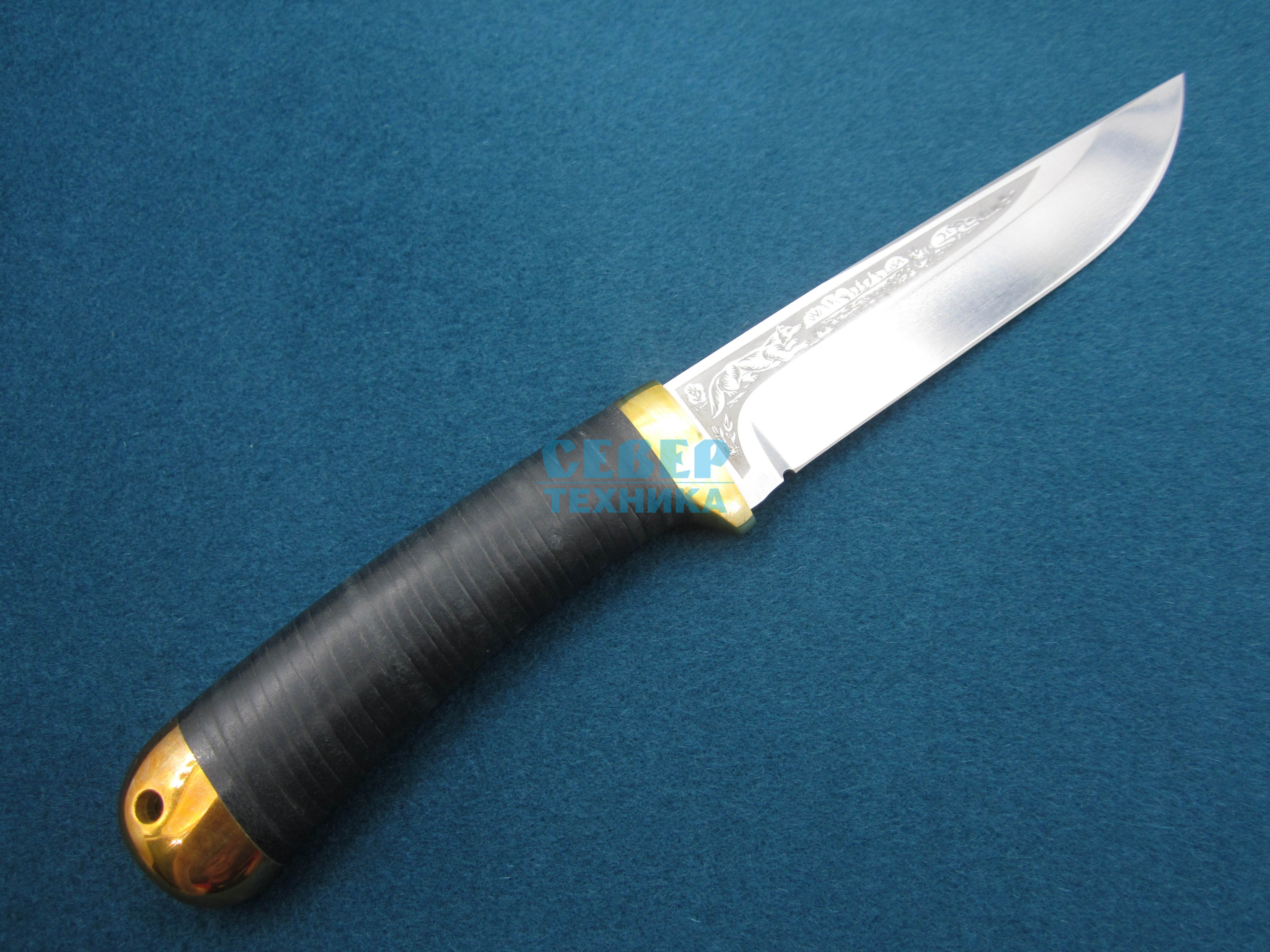 Нож "Лиса" кожа-латунь, D2 /Златоуст