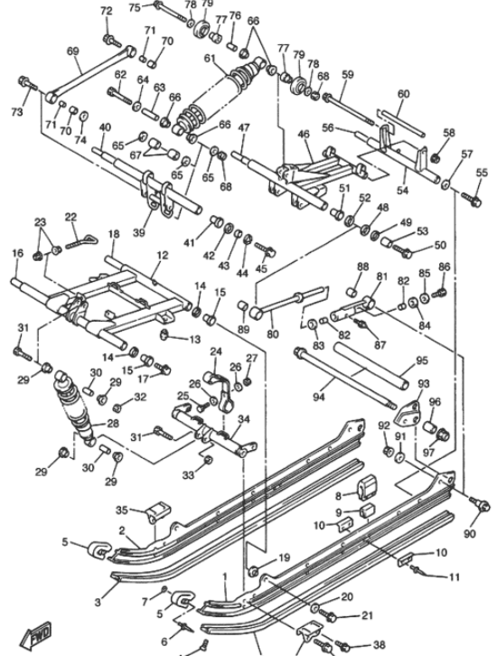 Ремкомплект задн. продольной тяги /Yamaha VK540, VK10, Venture, RX 94-12