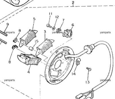 Катушка зажигания генератора /Yamaha VK540 ориг. (тонкая верхняя на освещение)