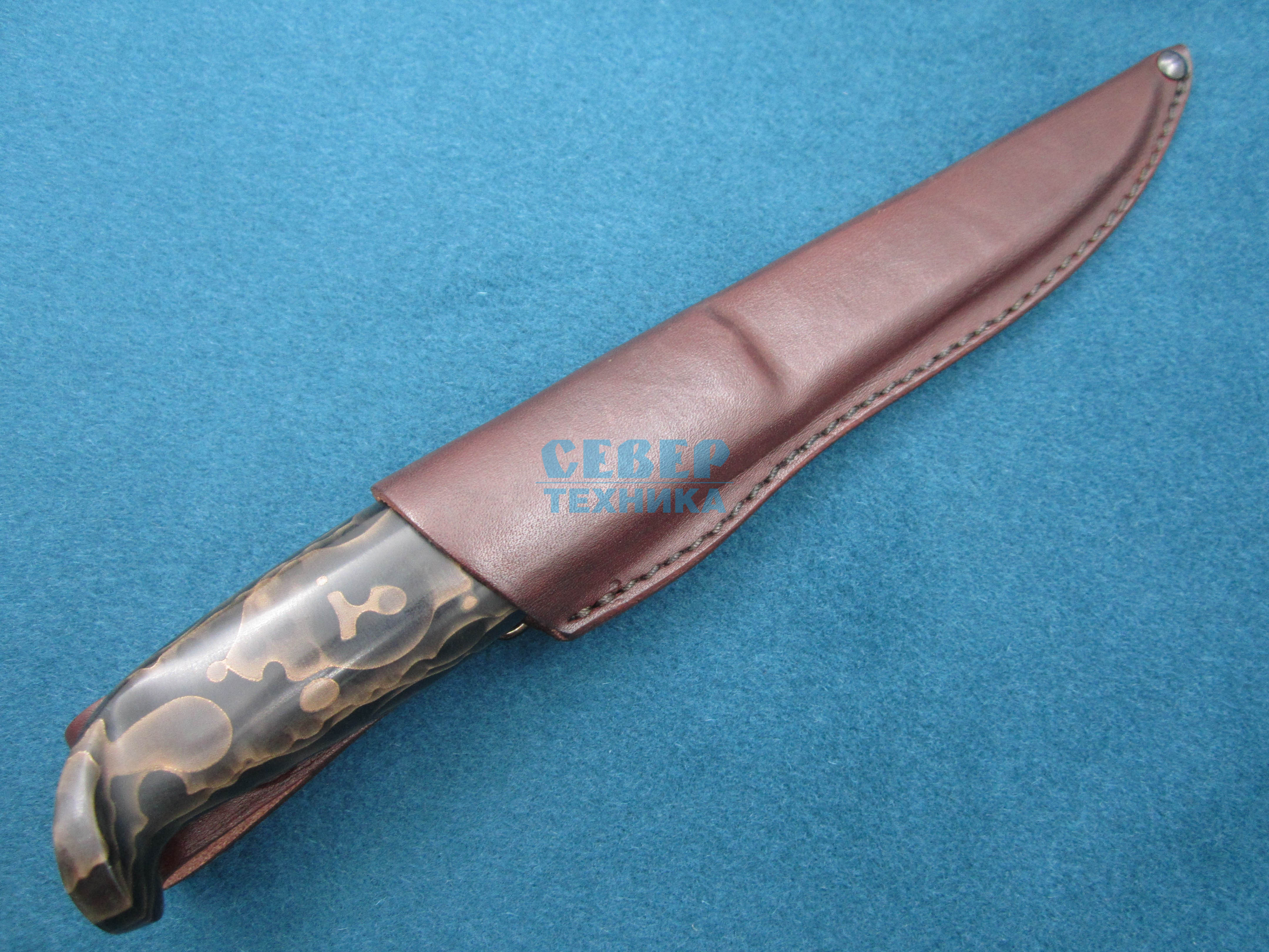 Нож "Финка Lappi" композит Раффир, мокуме ZD 0803 (пирамида, бронза)/Златоуст