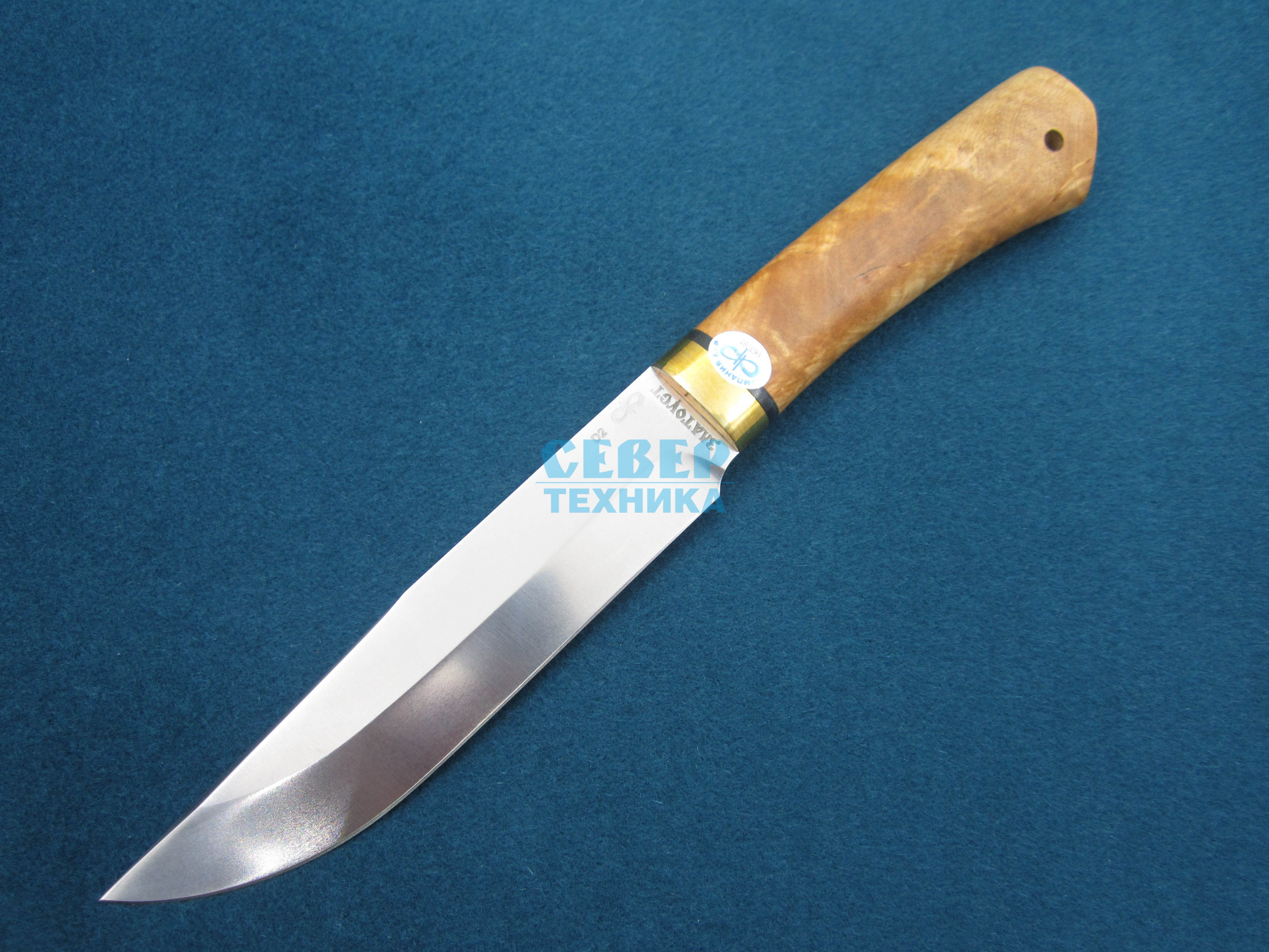 Нож "Шашлычный" средний карельская береза-латунь, D2 (ввертыш) /Златоуст