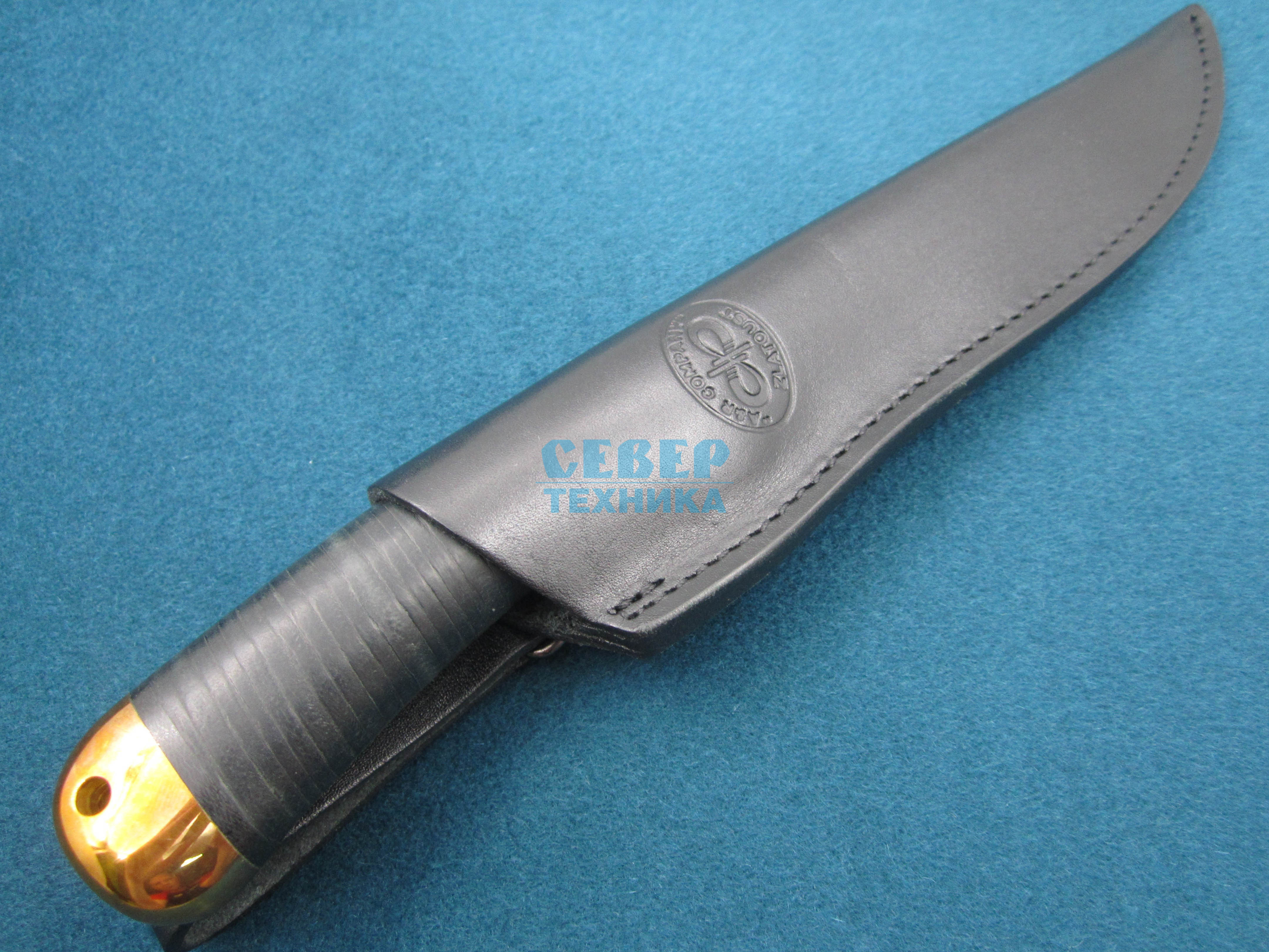 Нож "Лиса" кожа-латунь, D2 /Златоуст