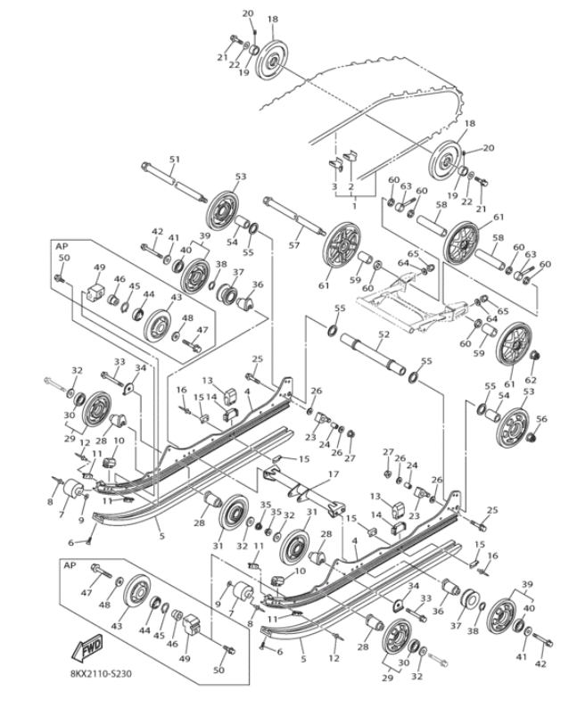 Каток /Yamaha VK540 (D нар. 205мм) 15-22гг ориг.