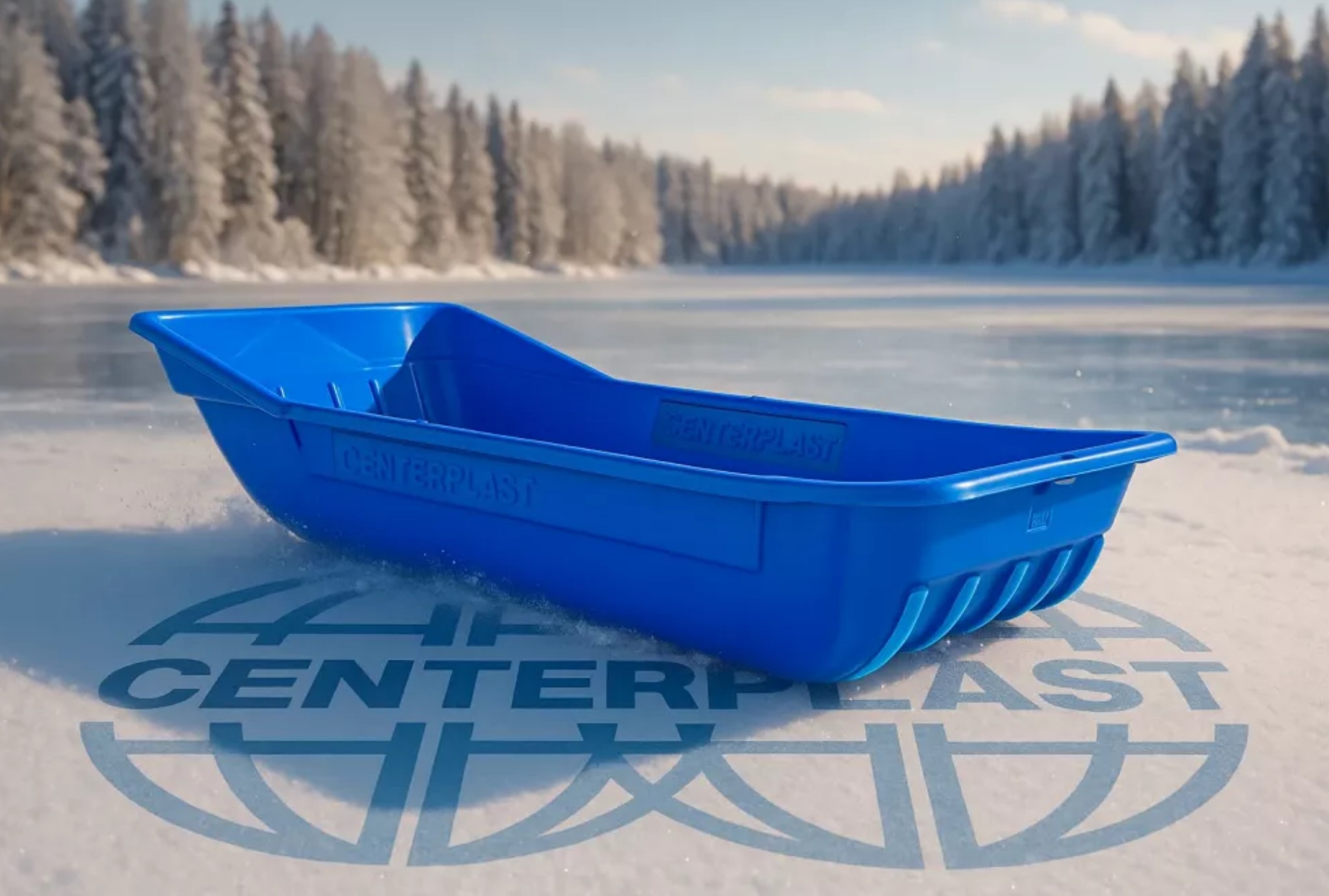 Сани-волокуши 1550 СТАНДАРТ с отбойником, дышлом и накладками 8 мм, цвет СИНИЙ (ЦентрПласт)