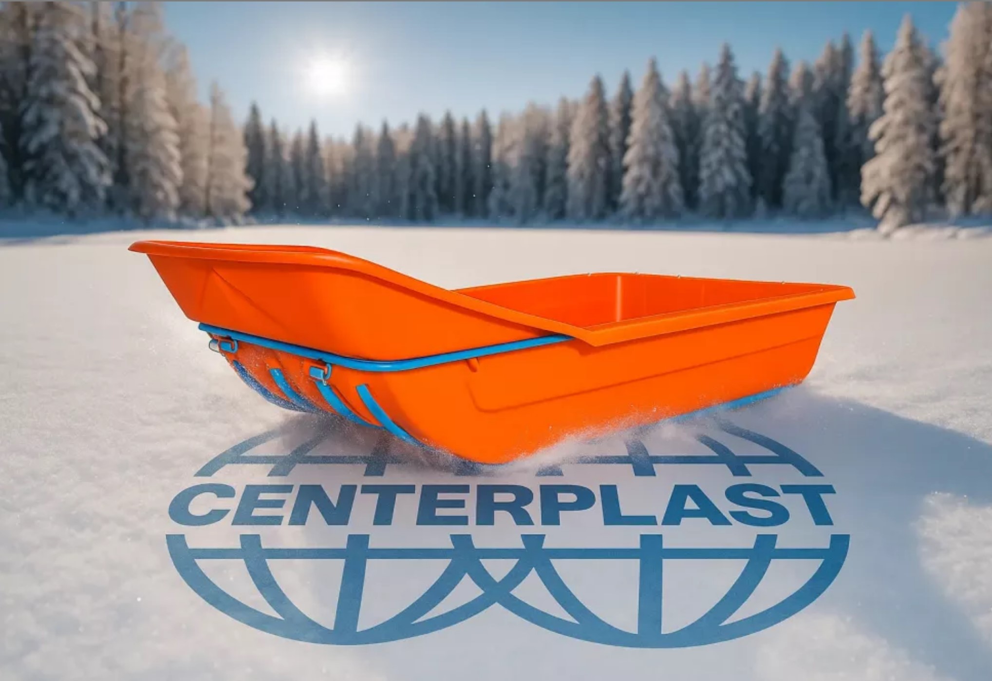 Сани-волокуши 1550 СТАНДАРТ с отбойником, дышлом и накладками 8 мм, цвет ОРАНЖЕВЫЙ (ЦентрПласт)