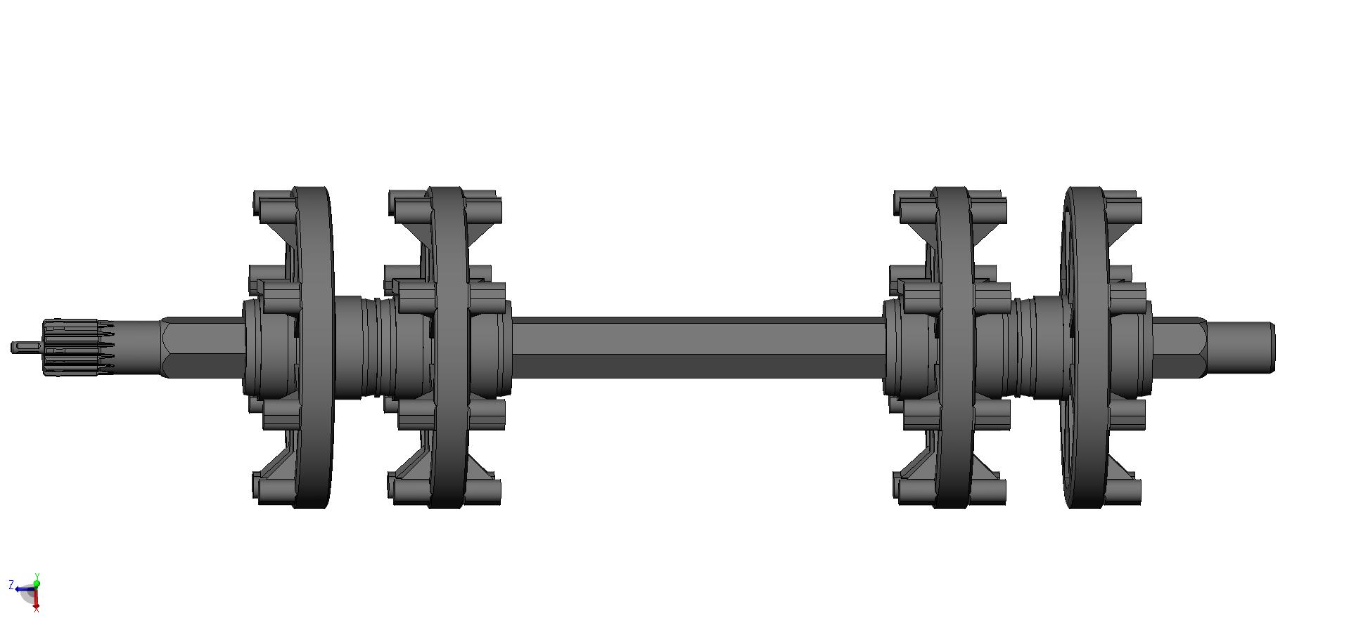 Вал ведущий с колесами в сборе ТАЙГА 500 RM (15 шлицов) втулка 15,4 мм